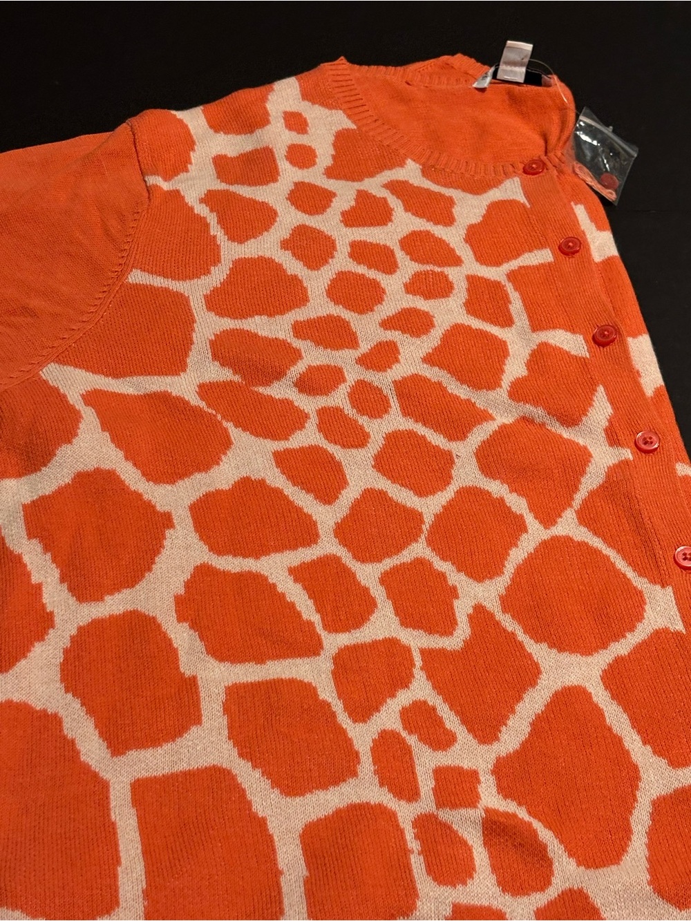 Isaac Mizrahi Live 3X Orange Giraffe Animal Print Cotton Cardigan Sweater NWT